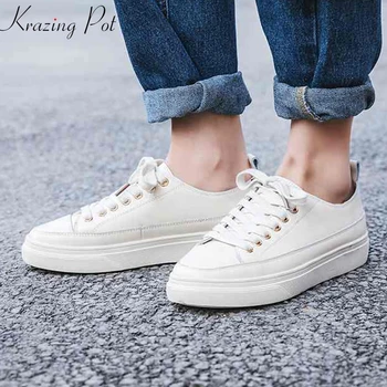 

Krazing Pot 2019 full grain leather lace up keep warm round toe sneaker flat platform cozy lace up leisure vulcanized shoes L98
