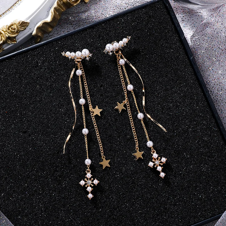 

Baroque Style Cross Pendant Simulated Pearl Star Tassel Long Statement Earrings For Women Party Ear Accessories Fashion Brincos