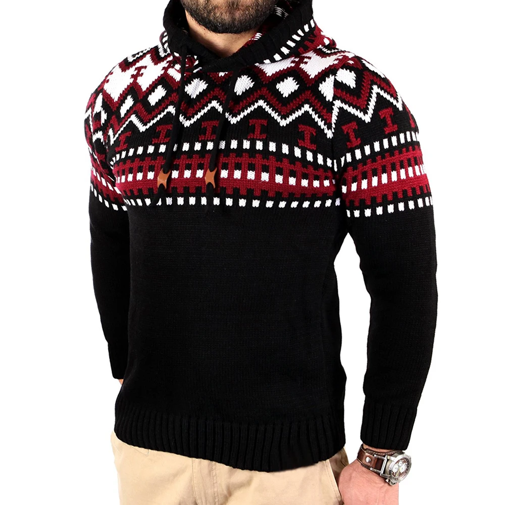 Для мужчин с капюшоном свитера 2018 новый осень модный бренд Для Мужчин's Повседневное осень-зима Slim Fit пуловер вязаный свитер с капюшоном