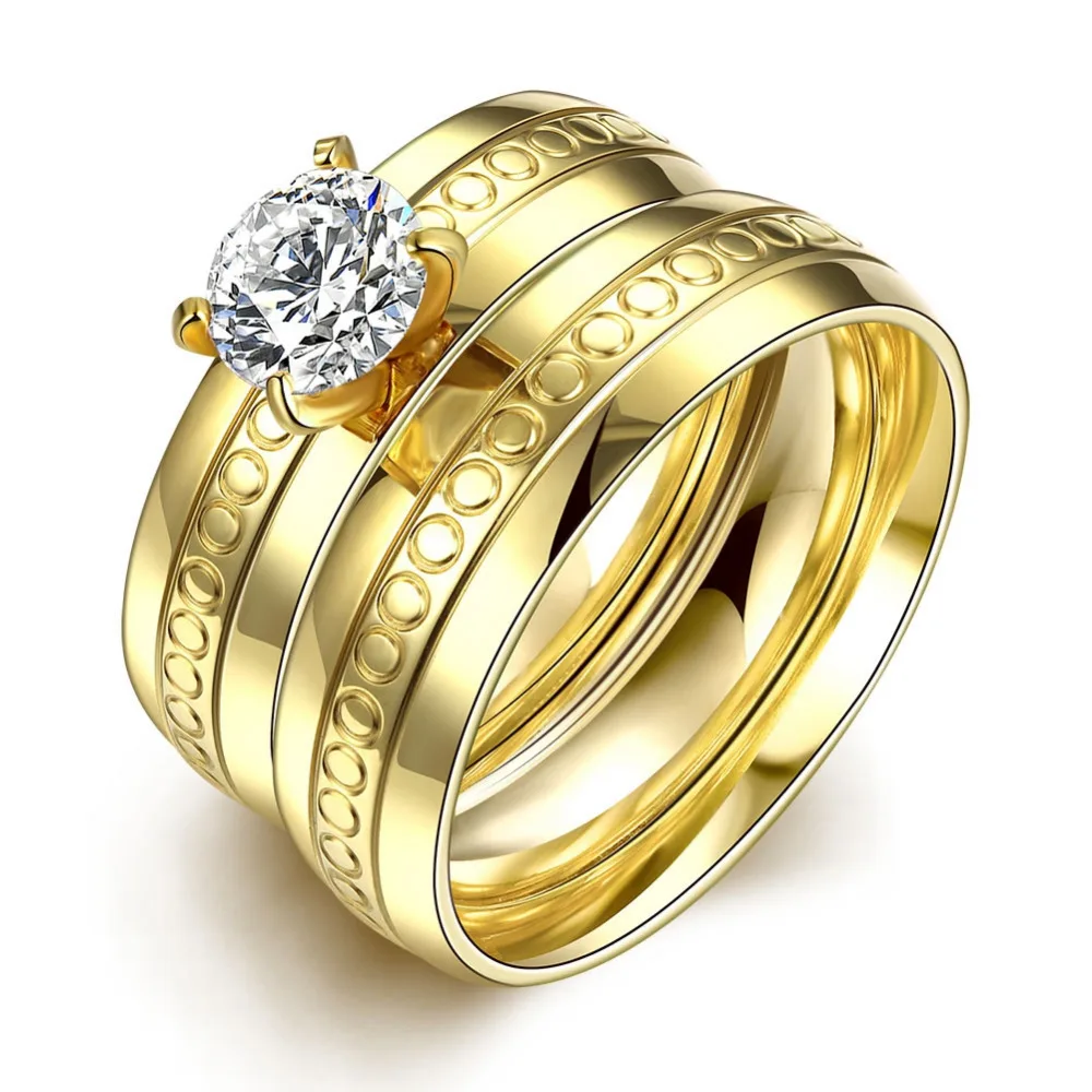 

R054 2016 Top Quality Titanium 8K Gold EP Carve Small Circles Rings zircon Stone Titanium Steel Women Men Wedding Jewelry Ring
