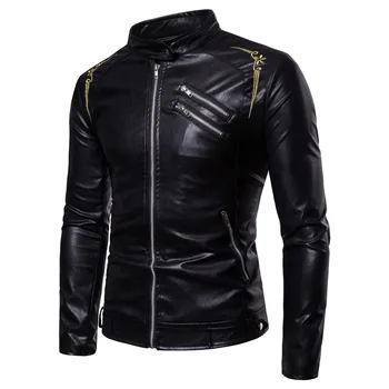 

Men Leather Motorcycle jacket fashion 80s long sleeves top coat Wind proof zipper clothes Dropshipping hot sale Genuine jackets