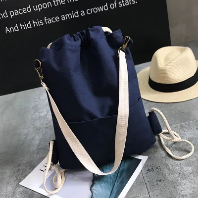 Модные холщовые Сумки на шнурке мягкие здоровые материалы карман на шнурке рюкзак двухслойный большой емкости для всех возрастов B335 - Цвет: Navy blue