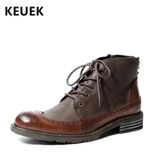 Мужские ботинки в британском стиле; модная Винтажная обувь с перфорацией типа «броги»; Роскошные ботильоны из натуральной кожи в байкерском стиле; botas hombre; 02A