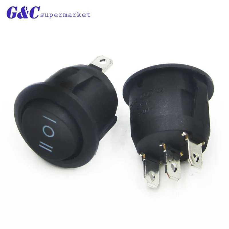 10pcs KCD1-105 AC 6A 250V 10A 250V On Off Snap SPST Round Boat Rocker Switch Black 3Pin Power Switch Push Button Switch Black