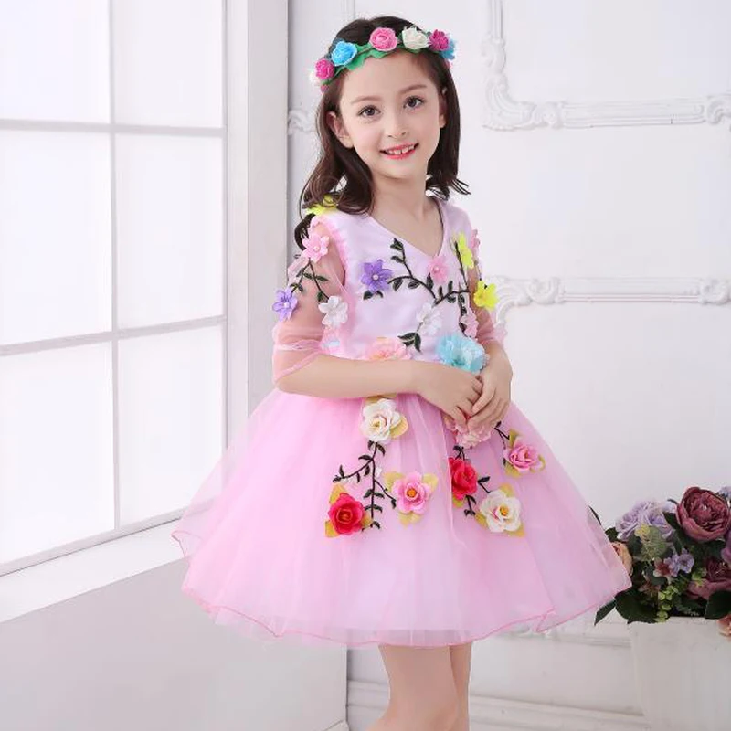 Kids Girls Summer Blue White Pink Tulle Children Wedding Flower