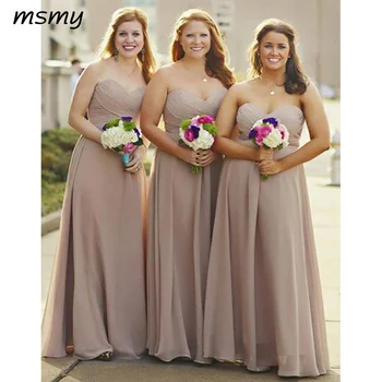 

2019 Simple A-Line Chiffion Bridesmaid Dresses Sleeveless Cheap Long Bridesmaid Dresses With Pleats Custom Made