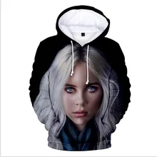 В Стиле Хип-хоп, модная Фирменная Костюмы Billie Eilish 3D принт худи свободного кроя из Для женщин с капюшоном толстовки, пуловеры, повседневный стиль, уличная одежда, топы