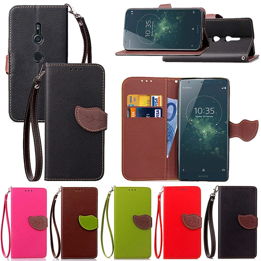 

Leaf Style PU Leather Case For Sony XZ X XZ1 XZ2 Compact Xperia Z3 Z5 Mini XA XA1 XA2 Ultra L1 L2 XZ Premium Flip Cover +Lanyard