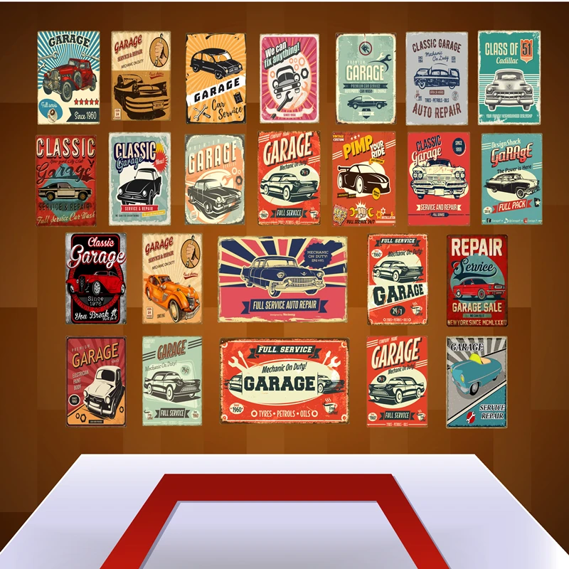 

Classic Garage Metal Poster Tin Signs Auto Car Service&Repair Wall Decor Open 24 Hours Vintage Plaque Bar Club Decoration YD018