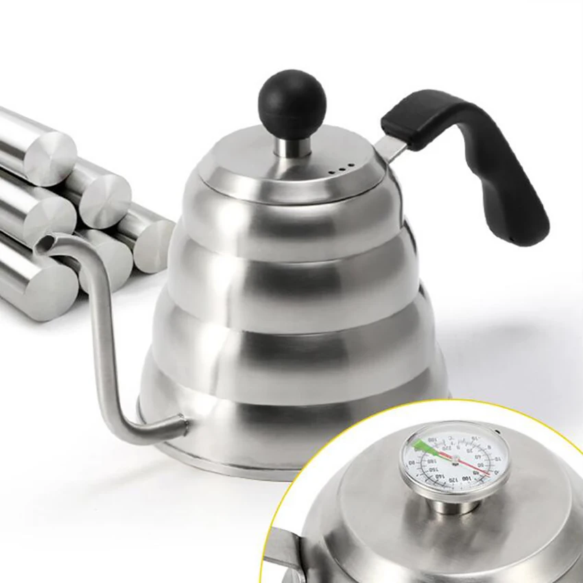 1Л/1.2л чайник из 304 нержавеющей стали с длинным носиком, ручная кофеварка, ретро песочные часы с термометром, логотип на заказ