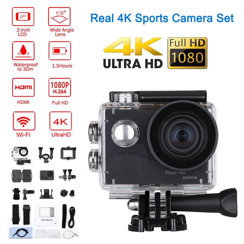 

1080P HD King Real 2.0 LCD 4K Action Camera Driving Recorder Real 4K 30fps Action Camera 1350mAh battery