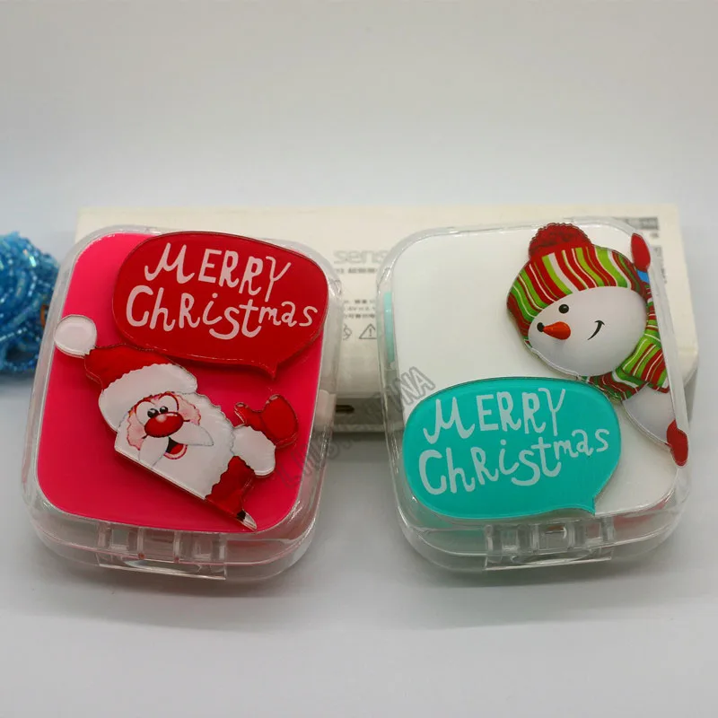 

LIUSVENTINA DIY acrylic cute Christmas snowman Santa Claus contact lens case for glasses spectacle case for color lens