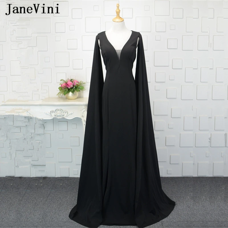 

JaneVini Vestidos Black Mother of The Bride Dresses Sexy Deep V Neck Satin Dubai Mermaid Long Evening Gowns Abend Kleider 2018