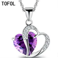 TOFOL 10 Colors Women Necklace Pendant Heart Crystal Jewelry Female Love Engagement Wedding Gift Dropshipping