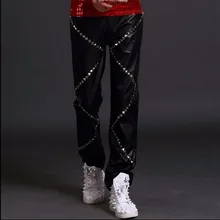 27-38 мужские кожаные брюки в стиле панк, dj, мотоциклетный костюм, певица, dacner bar, брюки для ночного клуба, Мужские Сценические костюмы