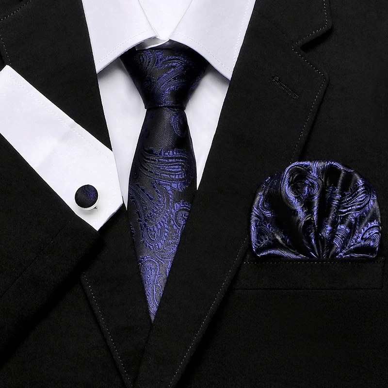 Новое поступление Для мужчин печати Шелковый галстук Высококачественная брендовая одежда Дизайн черный галстук галстуки Hanky оптовая
