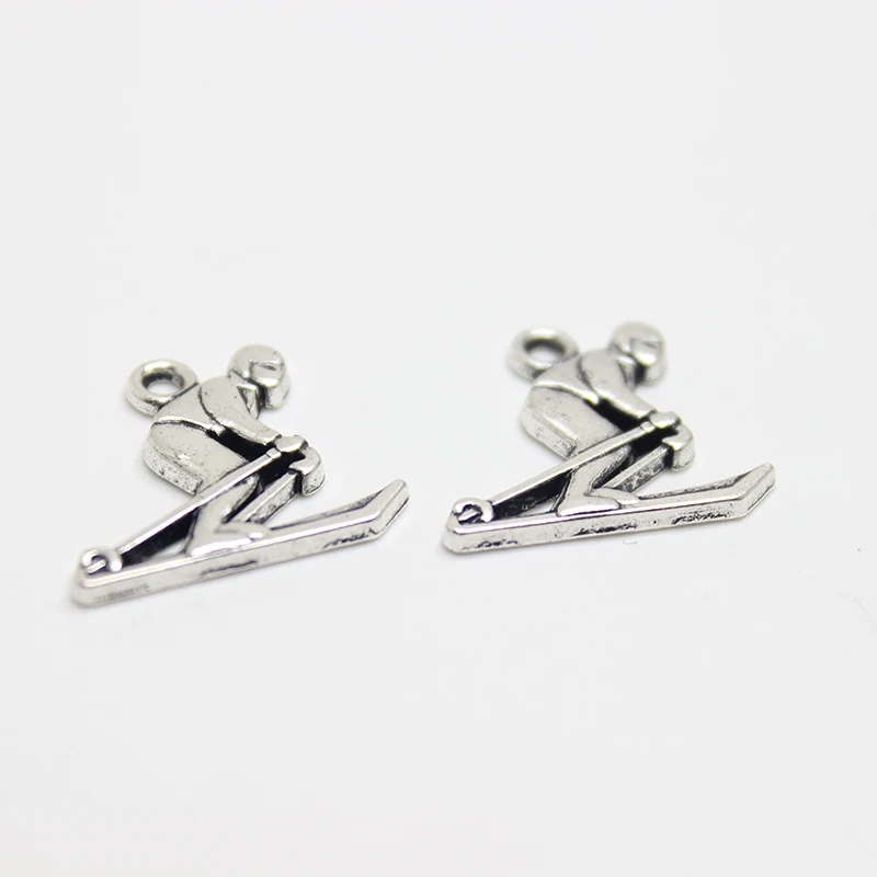 Pendant Skis Charm Ski Pole Snow Charm Winter Sport Charm Snow Sport Silver Tone