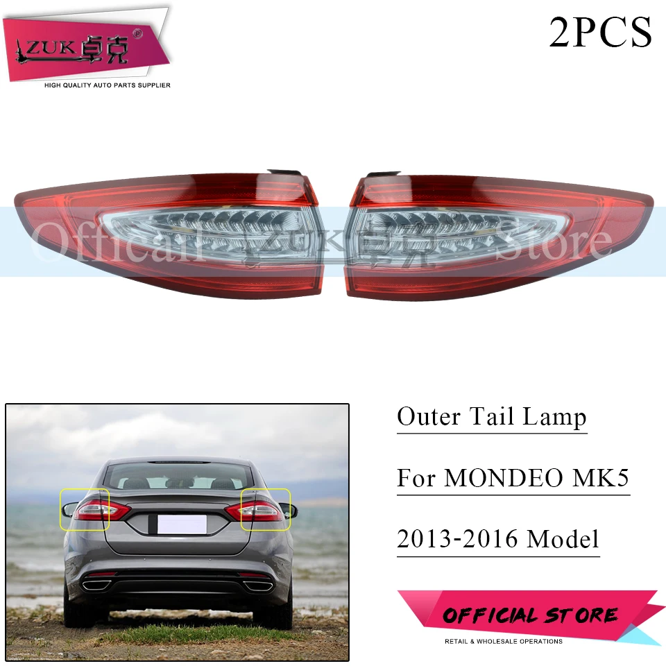 

ZUK 1PAIR AUTO CAR Tail Lamp Tail Light Assy Rear Brake Light Stop Light LED For FUSION For MONDEO MK5 2013 2014 2015 2016