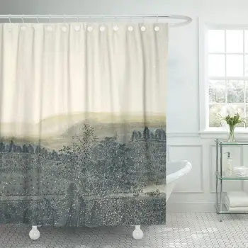 

Shower Curtain Gray Alone Chinese Painting of Snowing Village Artist Bamboo Beautiful Beauty Black Bathroom Curtains