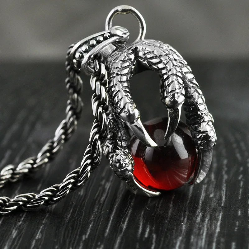 

FNJ 925 Silver Paw Pendant Claw Red Ball Stone 100% Pure S925 Original Thai Silver Pendants for Women Men Jewelry Making