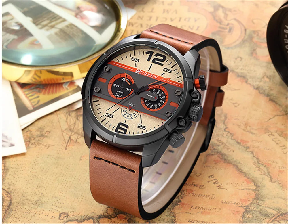 Мужские часы CURREN Топ бренд мужские модные кожаные кварцевые часы мужские водонепроницаемые военные спортивные часы Relogio Masculino 8259