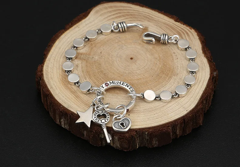 925 Серебряный браслет-цепочка, Богемский Браслет, Браслет с замком и ключом, женский браслет для любви