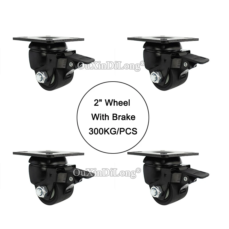 

Brand New 4PCS 2Inches Heavy Duty Industrial Machine Casters Universal Wheels Rollers Runners with Brake Load Bearing 300KG/PCS