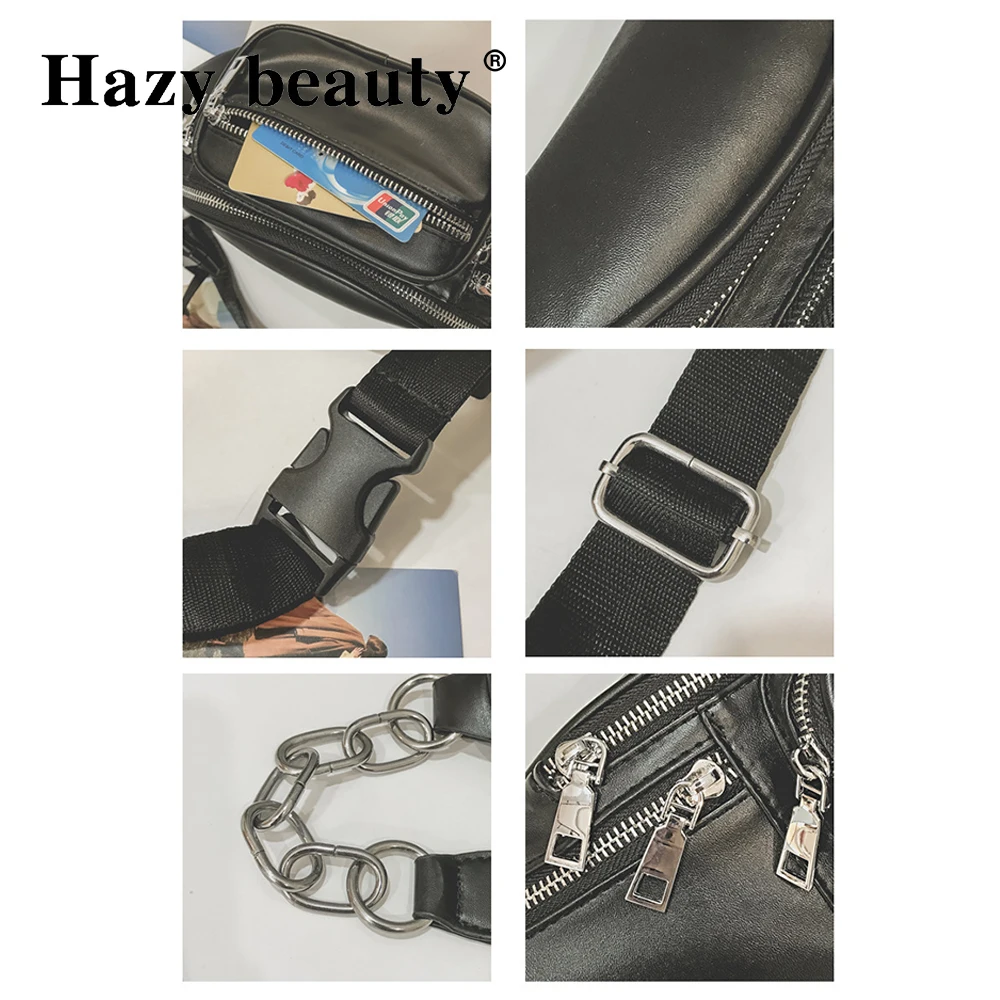 Women Waist Packs Casual Quality PU Leather Chain Shoulder Bags Zipper Chest Waist Bags Travel Chest Bag Fanny Waist Pack