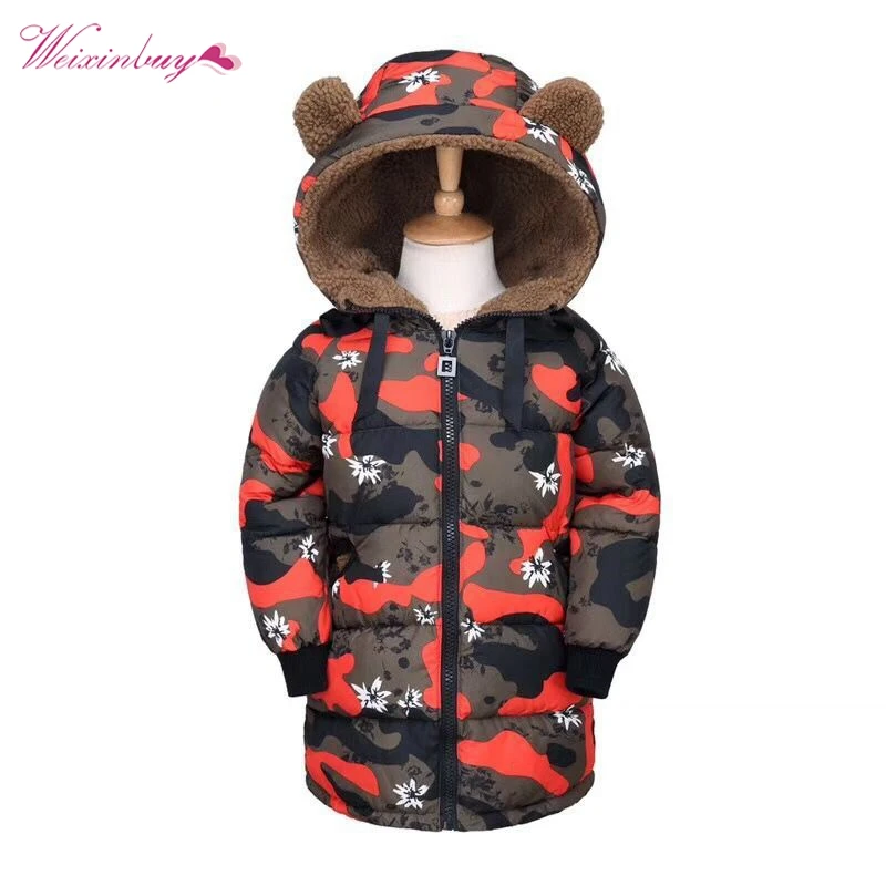 

Girls Boys Coat Outwears Winter Long Sleeve Hooded Jacket For Girls Camouflage Color Outwear Baby Girl Boy Clothing Coats