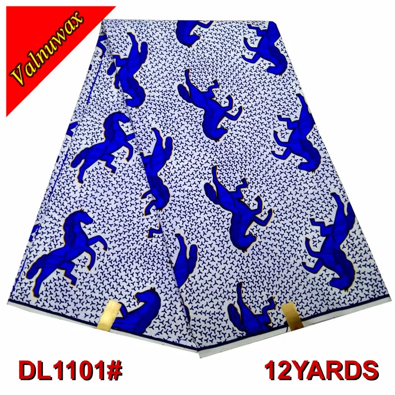 

12 yards african prints wax real wax silk africa printed fabric with 100% Polyester ankara party dress/lot blue horse QD-DL11#1