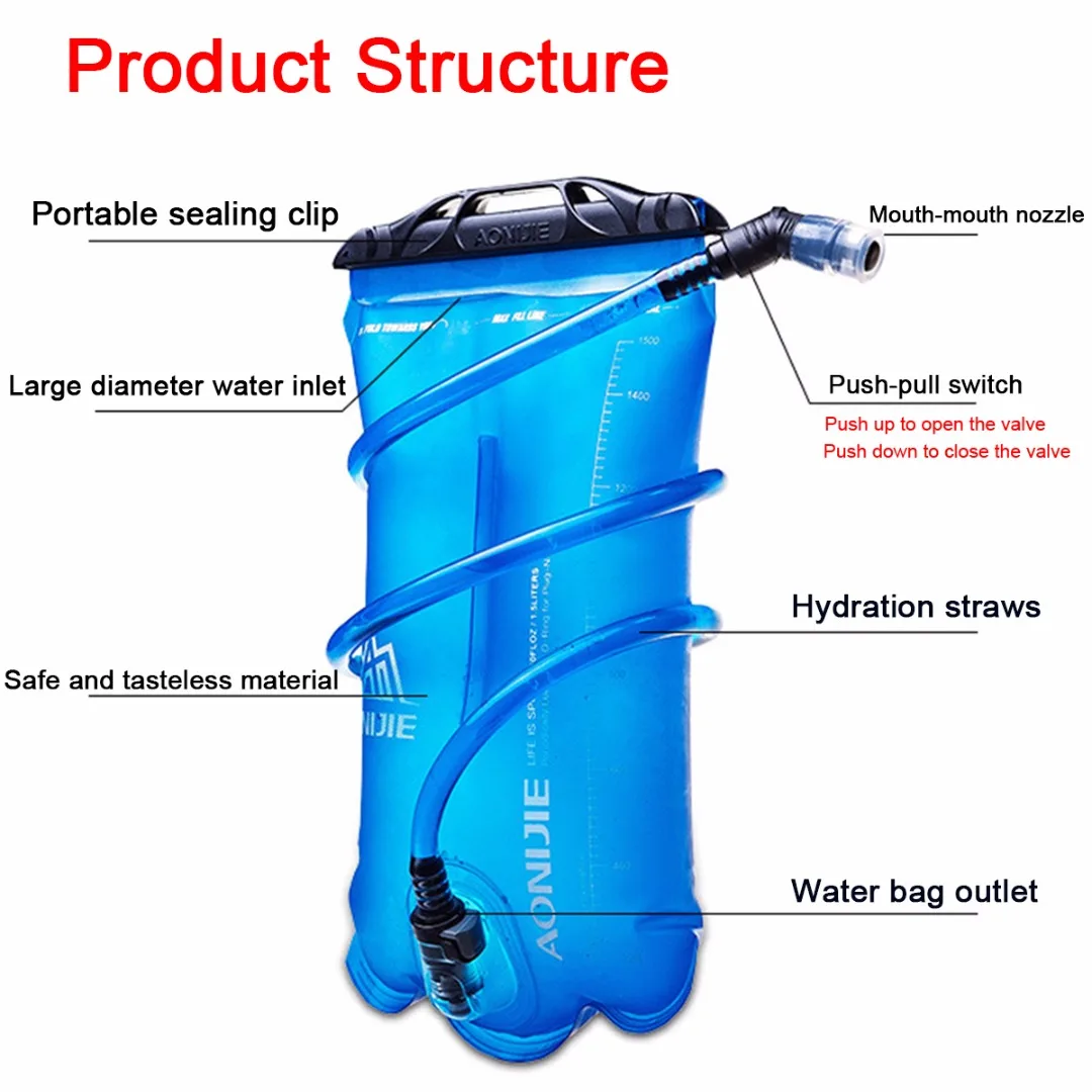 Foldable Water Bladder Bag Cycling Hydration System Pack Hiking Camping