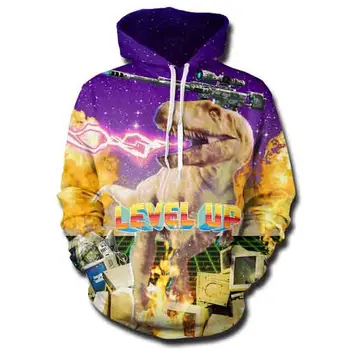 

Jumeast Men/Women Level Up Dinosaur Hoodies Sweatshirts 3D Print Hooded Sweats Tops Streetwear Unisex Pullover