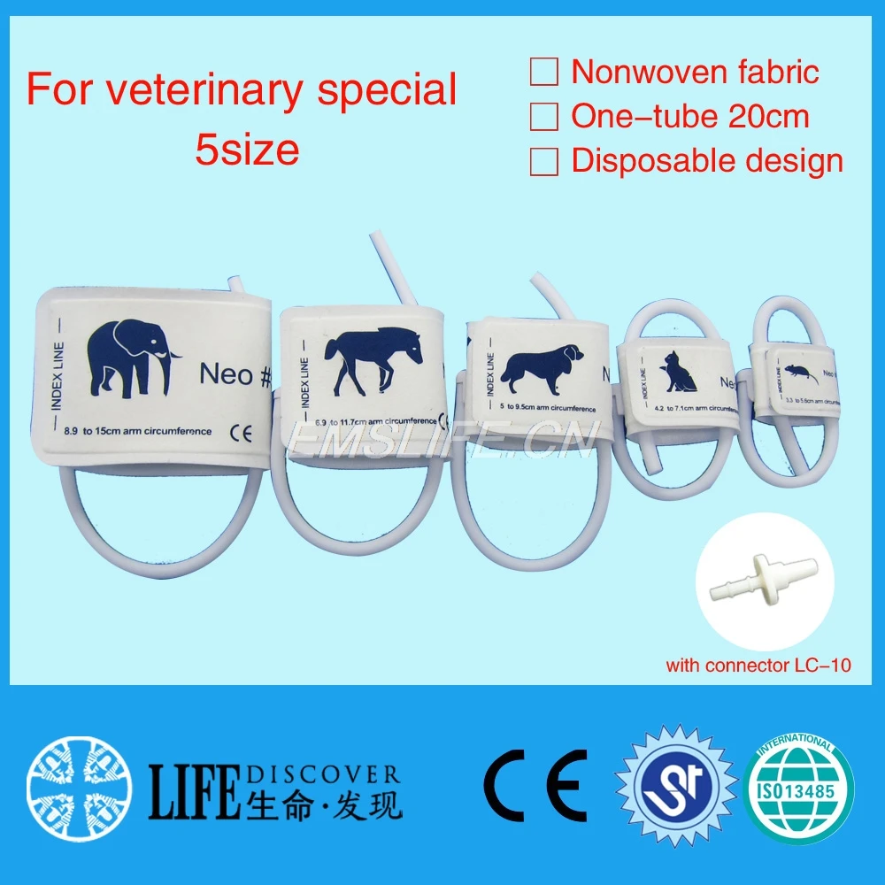 

5 sizes Disposable Non woven fabric Veterinary blood pressure cuff with Single tube for paitent monitor