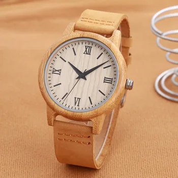 

Luxury Men Women Bamboo Wood Watch Fashion Quartz Simple Genuine Leather Lovers Wristwatch Unisex Relogio Feminino Masculino New
