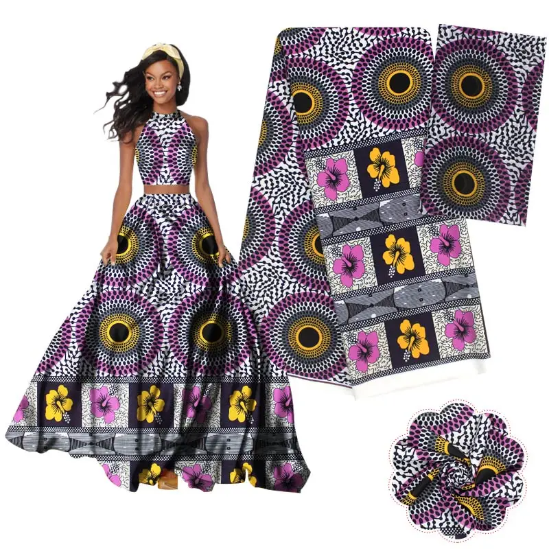 

2019 new designs african silk wax fabric 4+2 yards soft stretch imitated-silk satin chiffon fabric for dress
