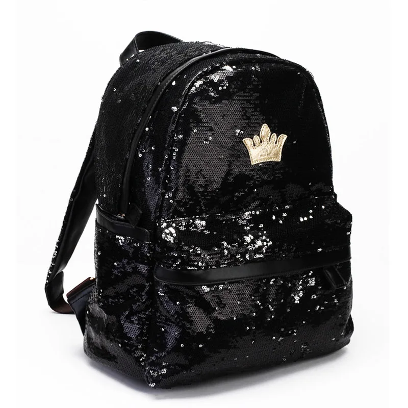 

Women Crown Canvas Backpack Student School Bag for teenager Girls Women Bag Paillette Bling Bag