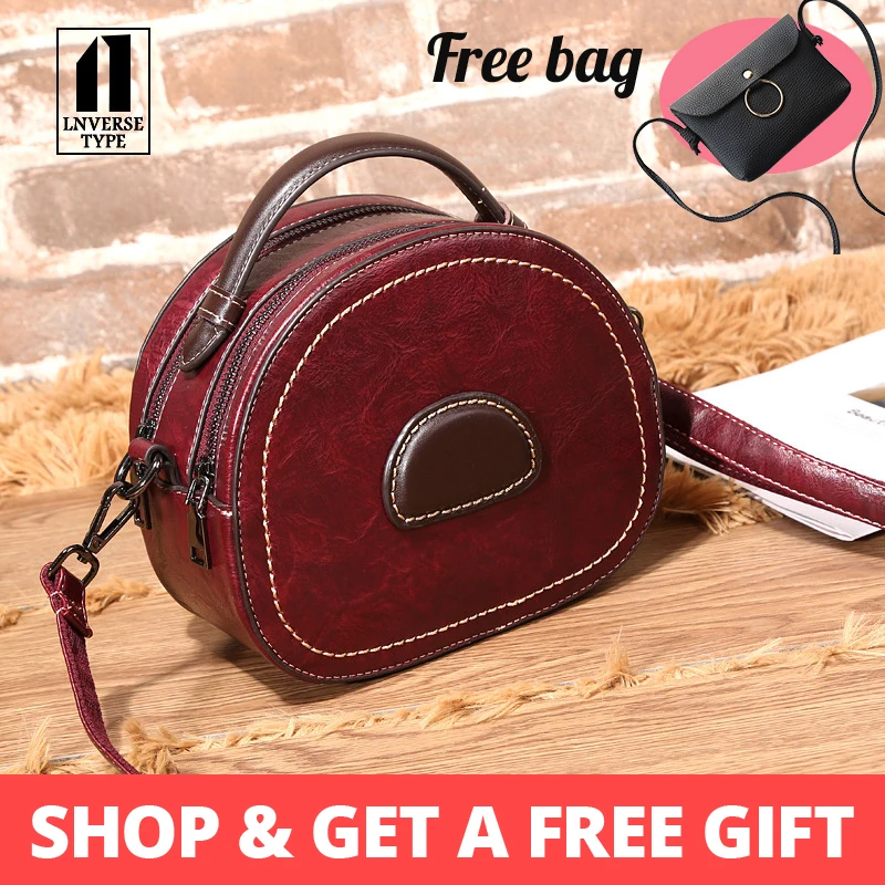 bag female PU Cow leather shoulder messenger bag Ladies bag PU retro round bag for women 2019 Contrast portable small handbags