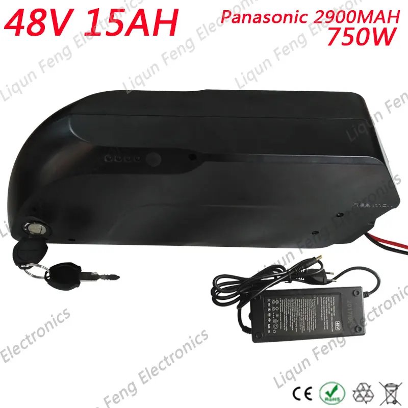 Perfect Free Tax 48V 15AH Electric Bike battery 750W 48V Lithium ion Shark Down Tube Battery Use Panasonic NCR18650PF Cell 2A Charger 0