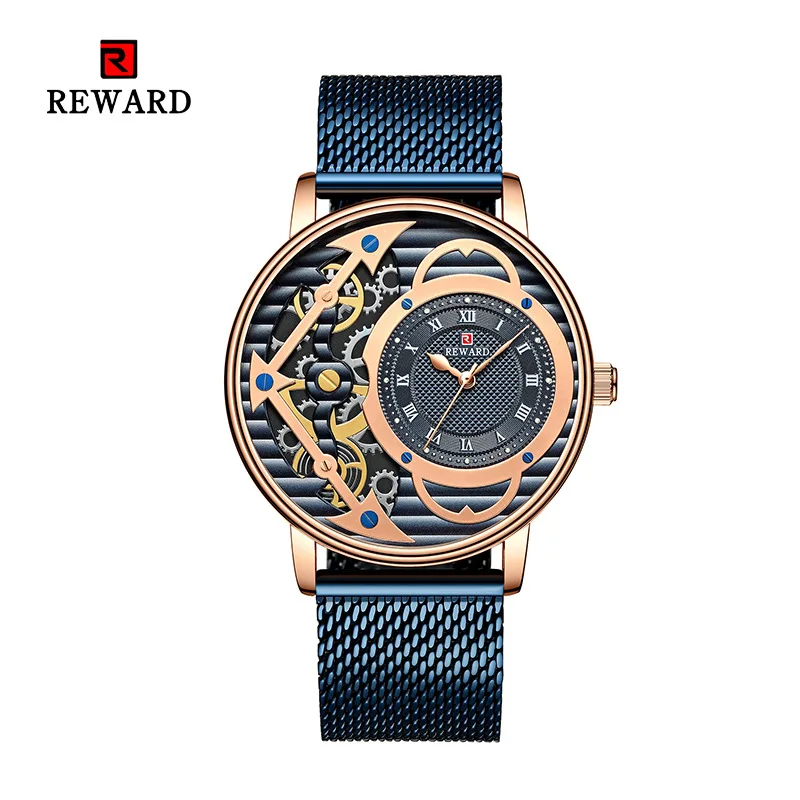 Награда новые спортивные мужские s часы лучший бренд класса люкс стальной ремень кварцевые часы водонепроницаемые большой циферблат золотые часы мужские Relogio Masculino - Цвет: RD62003M-B