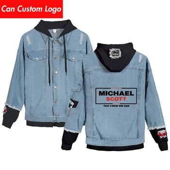 

2019 Kpop Dunder Mifflin Denim Jean Stitching Jacket Coat Harajuku jeans hoodies wear Clothes Dunder Mifflin Hoodies Men/Women