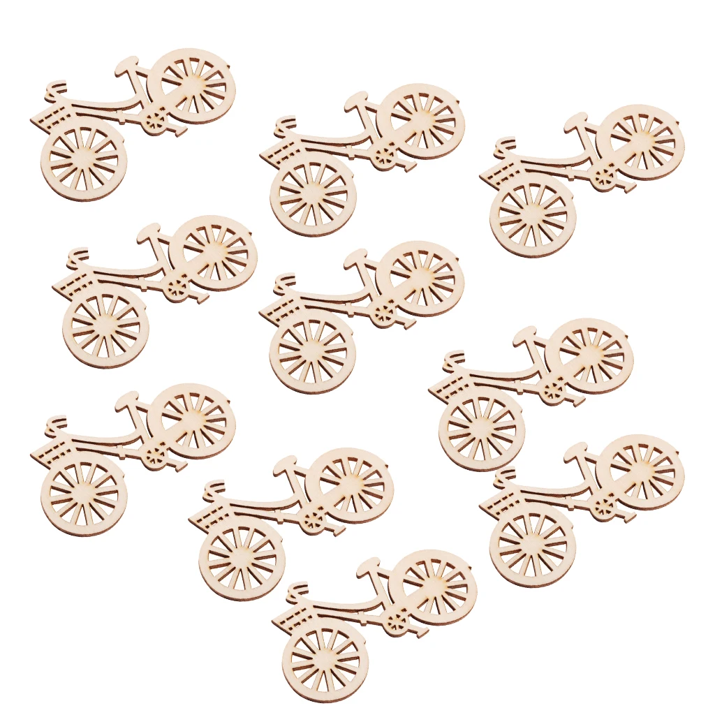 10pcs 90x53mm Natural Bicycle Cut Wood Shapes Wooden Embellishment for DIY Scrapbooking Wedding Party Home Decoration Ornaments