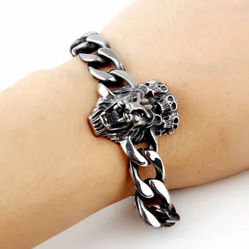 

punk hip hop rock thick chain hand 316 L stainless steel skull bracelet creative Christmas gift S175