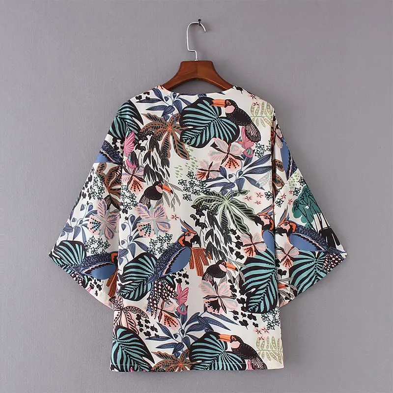 Floral Animal Summer Chiffon Women Kimono Cardigan 2019 Beach Patchwork Female Feminine Shirts Loose V Neck Wide Sleeve Lady Top