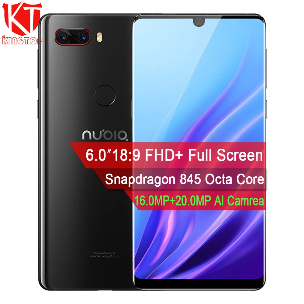 2018 Новый Нубия Z18 мобильный телефон 5,99 ''Snapdragon 845 Octa Core 6 ГБ 64 ГБ двойной сзади 16MP + 20MP 3450 мАч капли воды Экран телефон