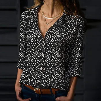 

Plus Size 7XL Vintage Dot Women's Shirt Turn Down Collar Long Sleeve Loose Female Tops 2020 Spring Summer Casual Ladies Shirts
