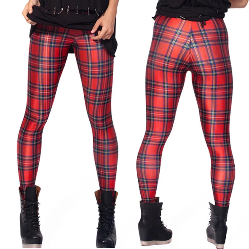

Fashion Red Green Plaid Milk Silk Leggings Long Grid Pants