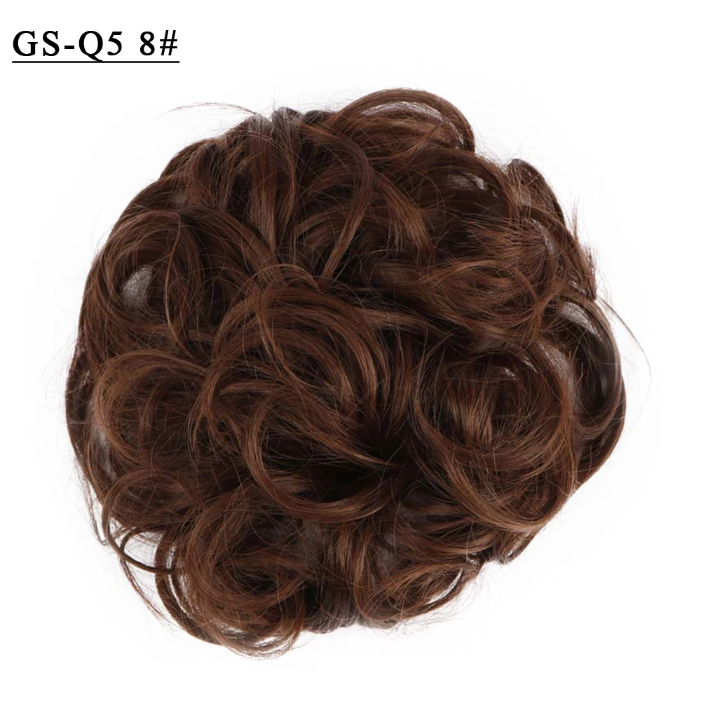 Free Beauty Curly Chignon Brown Blond Hazel Ombre Synthetic Hair Bun Extensions Rubber Band Heat Resistant Fiber for Women Girls