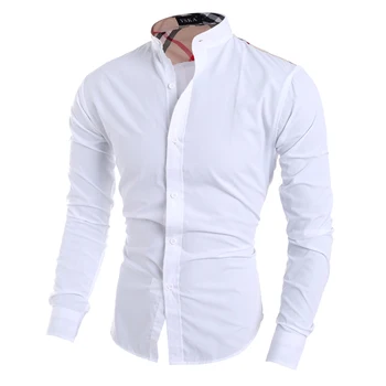 

2017 Hot Stylish Men Casual Lattice Patch Shirt Slim Shirt Long Sleeve Shirt Summer Casual Shirts XH995059