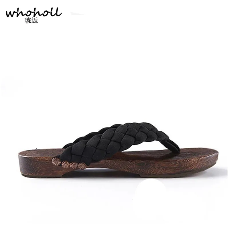 

WHOHOLL Geta Wooden Clogs Summer Sandals Women Slippers Japanese Geta Non-slip Flip-flops for Lovers Cool Flatform Wooden Shoes