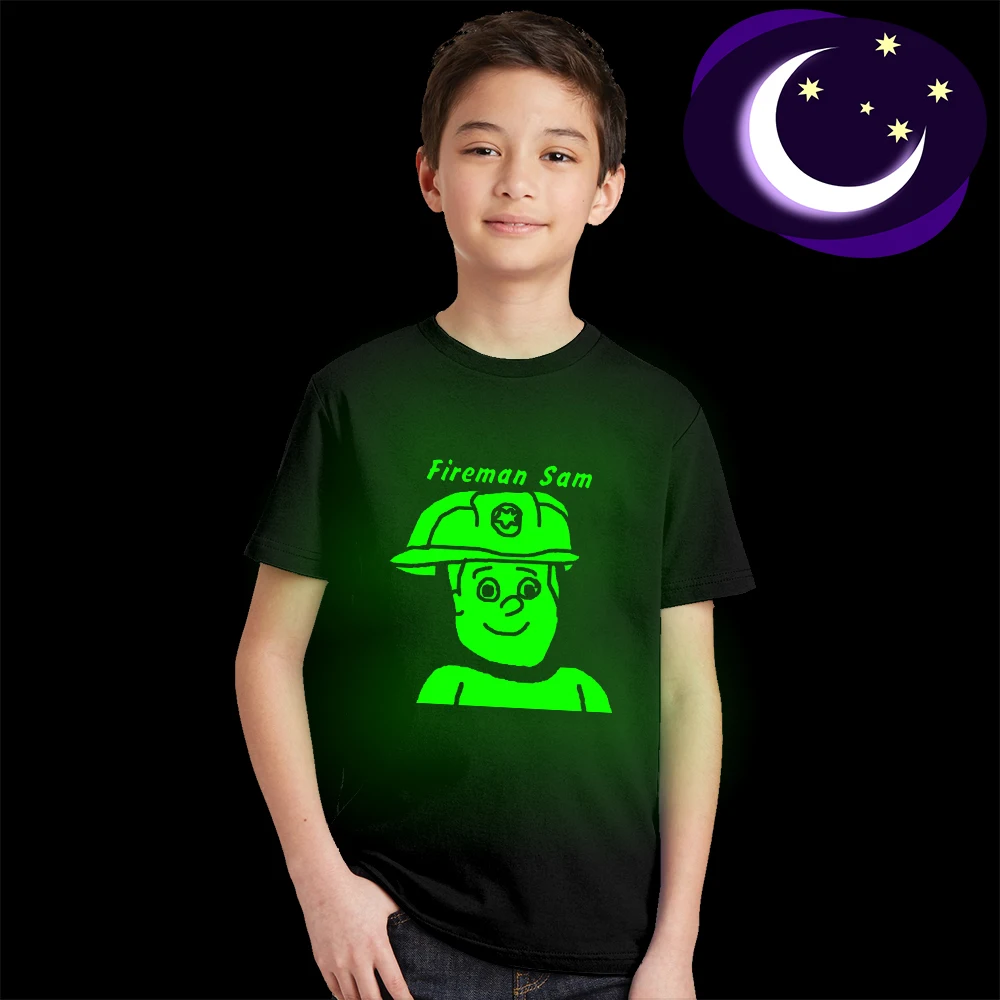 

Luminous Fireman Sam Children T-shirt Brandweerman Sam Short Sleeve Tshirt Glow In Dark Sam El Bombero Clothes Sam Le Pompier